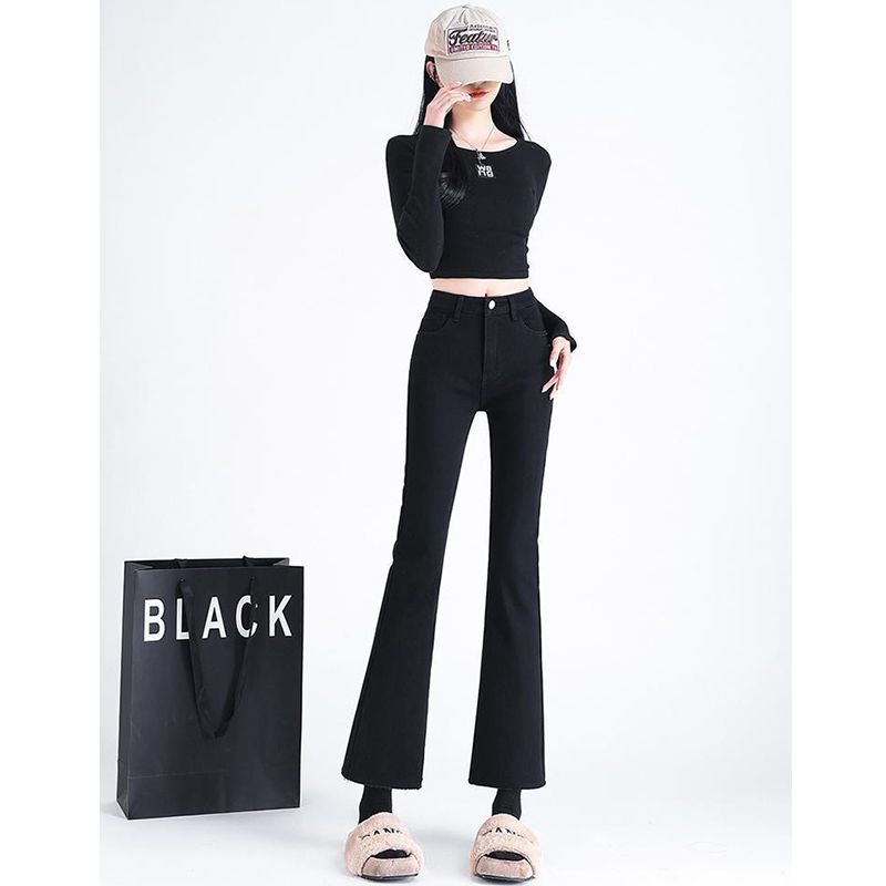 Spring new high-waist stretch micro-flared jeans for women, slim fit, versatile, simple women's flared jeans