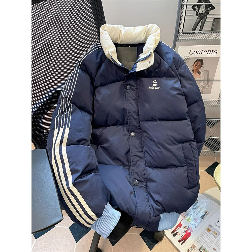 國潮牌美式復古三條槓棉衣棉服男女冬季加厚小個子立領麵包服外套