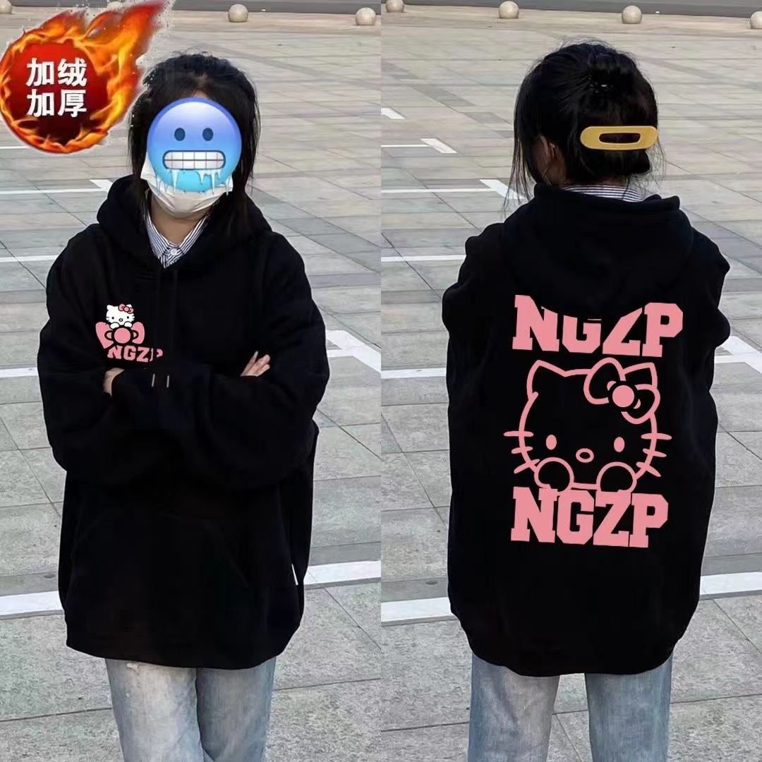 凱蒂貓印花2023新款寬鬆百搭連帽長袖衛衣ins秋冬時尚設計感上衣