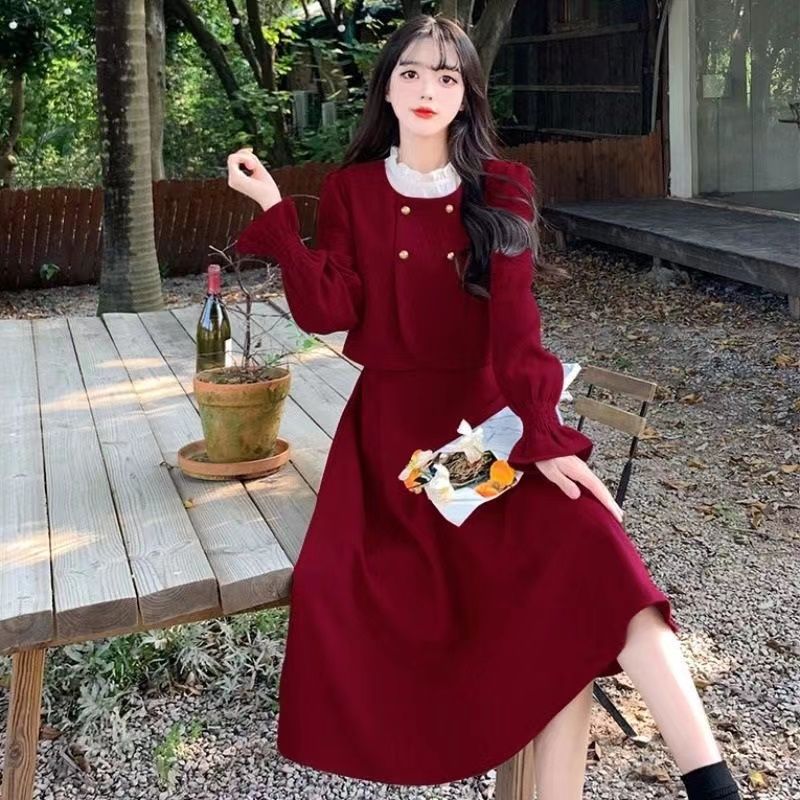 大碼女裝胖mm連衣裙女秋冬新款裙子假兩件胖MM高級感顯瘦修身