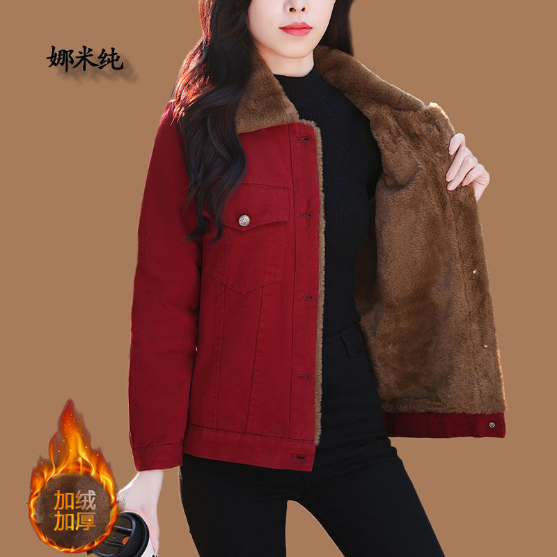 加绒加厚短款外套女韩版2023秋冬季新款时尚洋气百搭翻领保暖外套