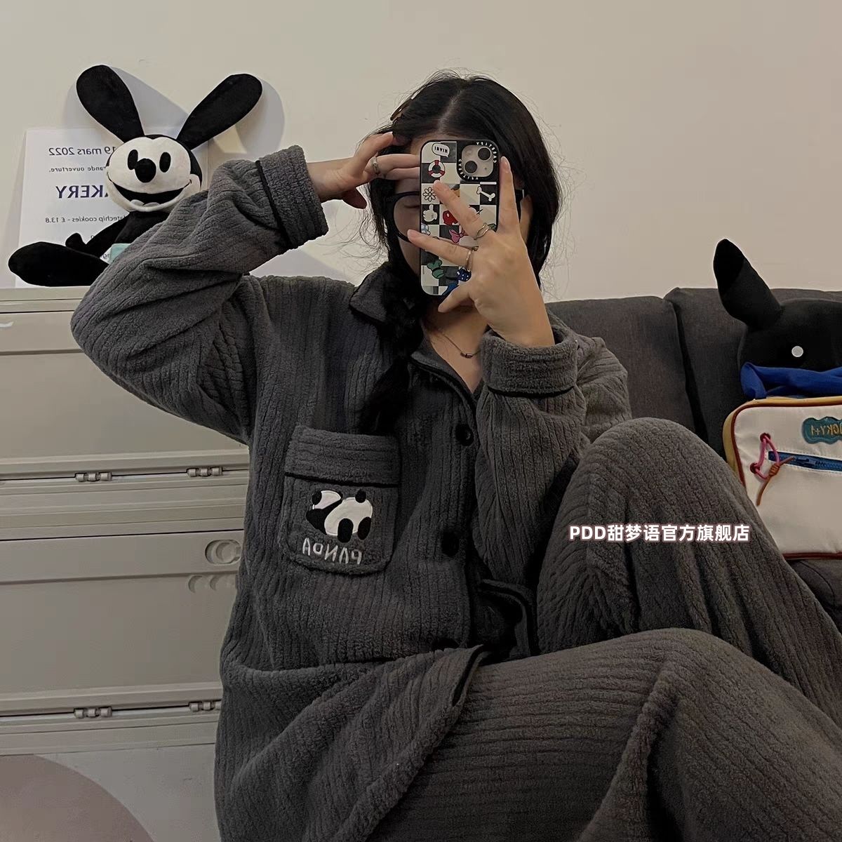 加厚珊瑚絨睡衣女冬季網紅風甜美少女可外穿保暖法蘭絨家居服套裝