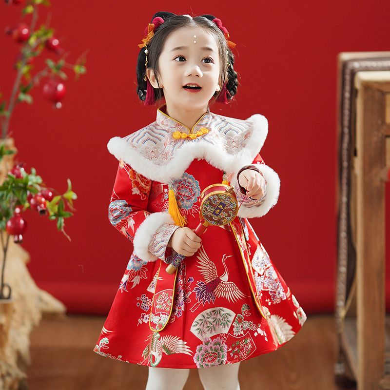 汉服女童冬装新年衣服儿童中国风童装加厚唐装女孩过年拜年服冬季