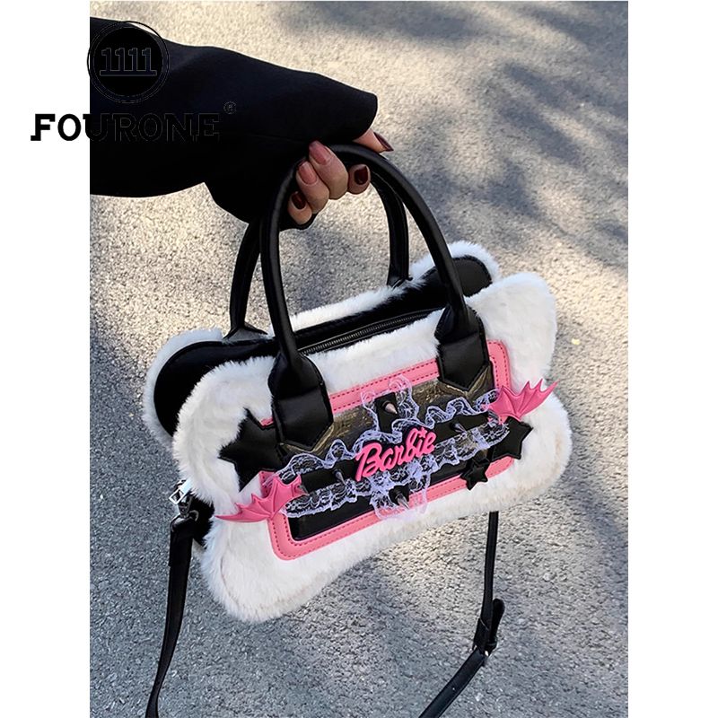 Lamb wool bag women's new niche design portable small square bag retro versatile fur crossbody bag