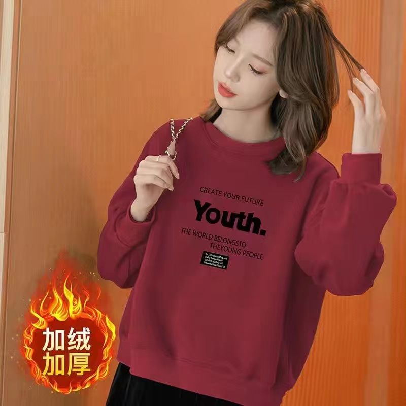 加絨加厚印花衛衣小個子冬季新款韓版寬鬆顯瘦矮個子長袖短款上衣