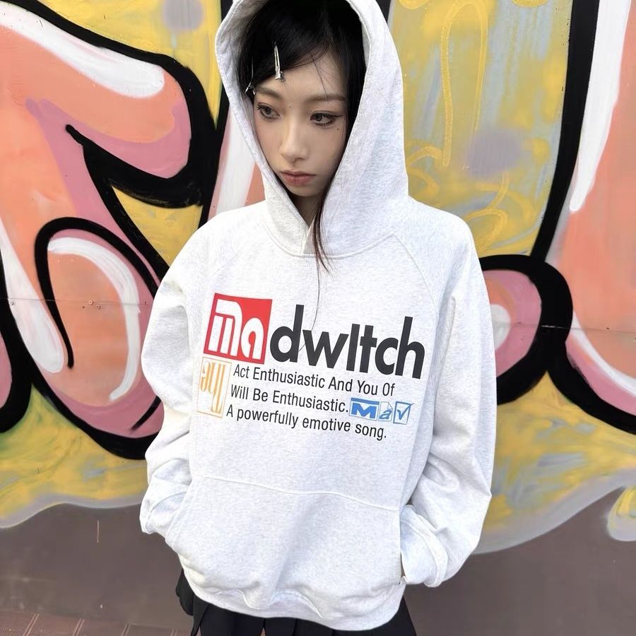 國潮美式復古字母印花連帽衛衣男女冬季新款加絨加厚重磅純棉外套