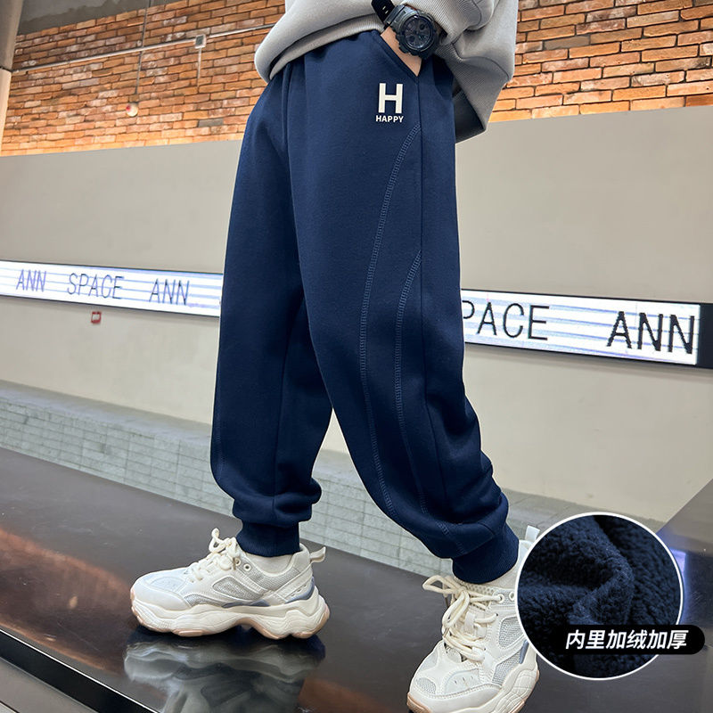 男童褲子2023新款秋冬款大兒童裝冬季男孩一體加絨運動衛褲加厚潮