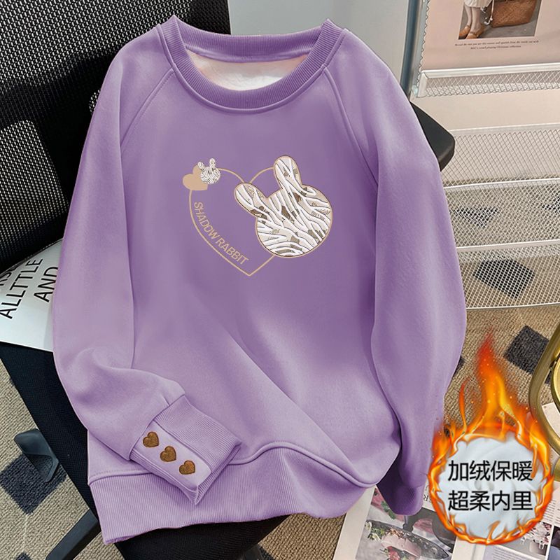 2023秋季新款簡約時尚套頭圓領長袖衛衣女裝寬鬆休閒印花氣質上衣