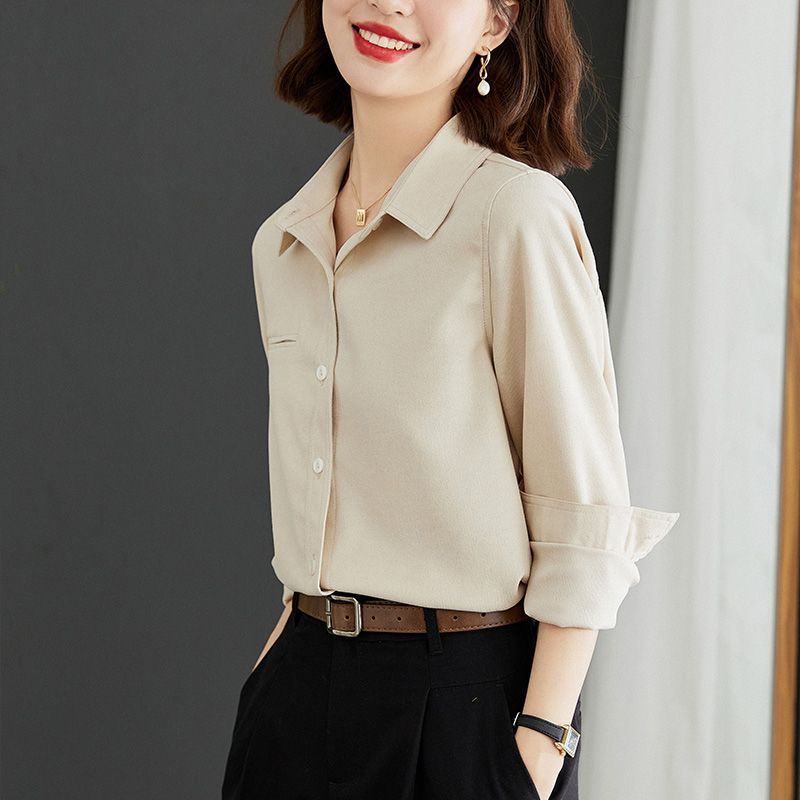 復古港風高級感疊穿襯衫女士秋冬通勤職業內搭設計感翻領長袖上衣