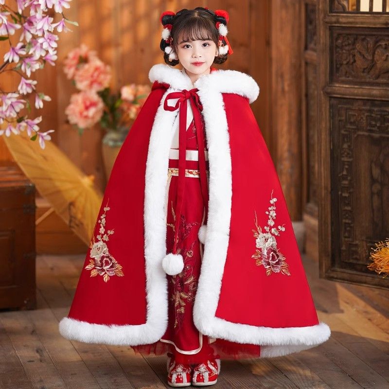 漢服女童冬季新款兒童過年加厚古裝中國風女孩唐裝新年冬款拜年服