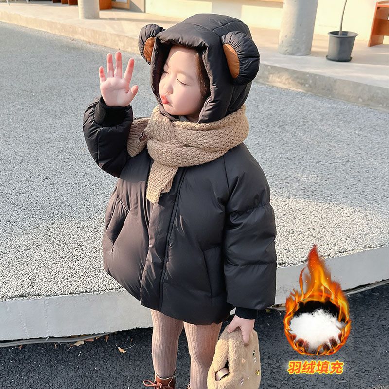 女童冬季羽絨服女寶寶冬裝短款小熊加厚棉襖小女孩新款保暖棉衣服