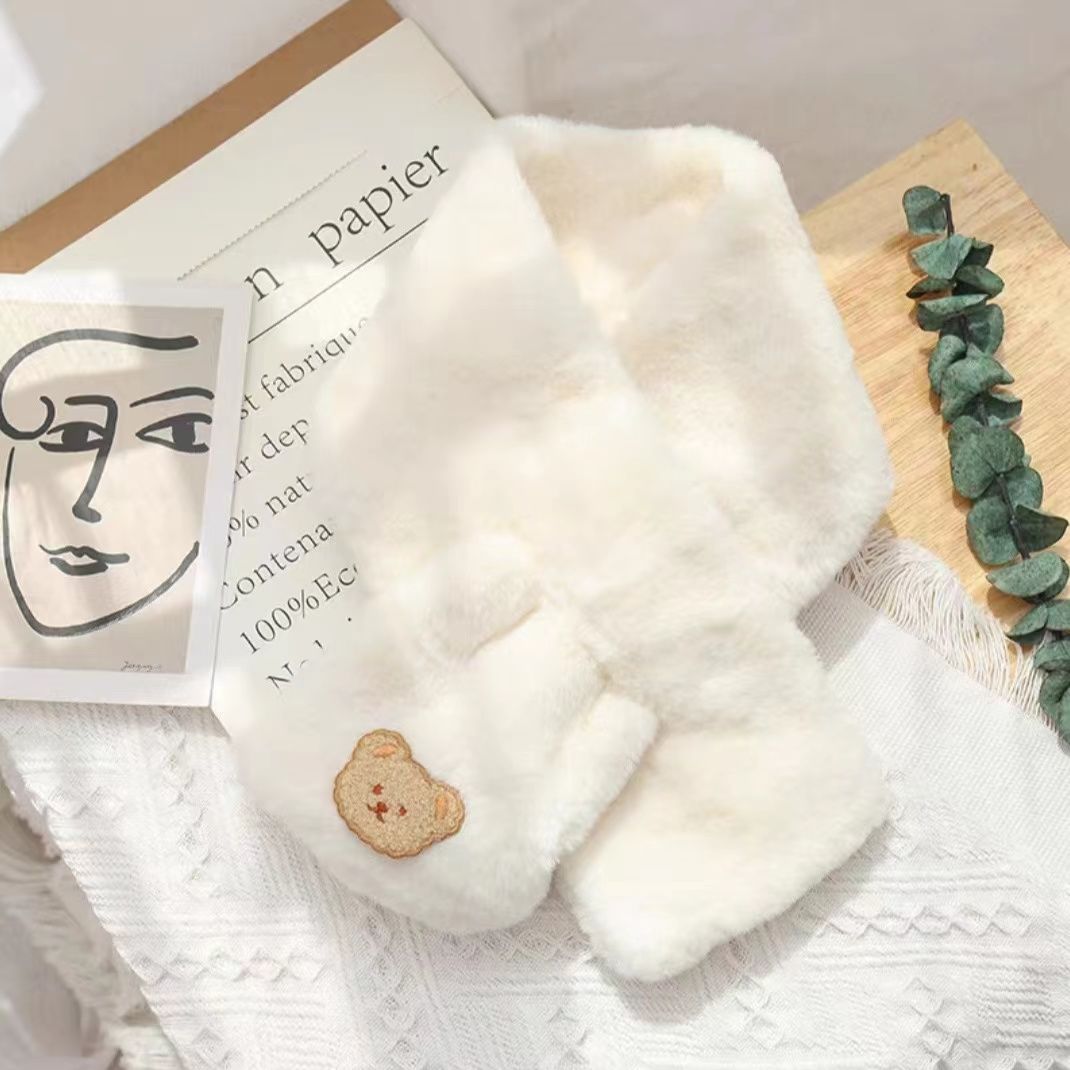 Plush scarf autumn and winter Korean version thickened winter warm neck scarf student cute bear versatile cross