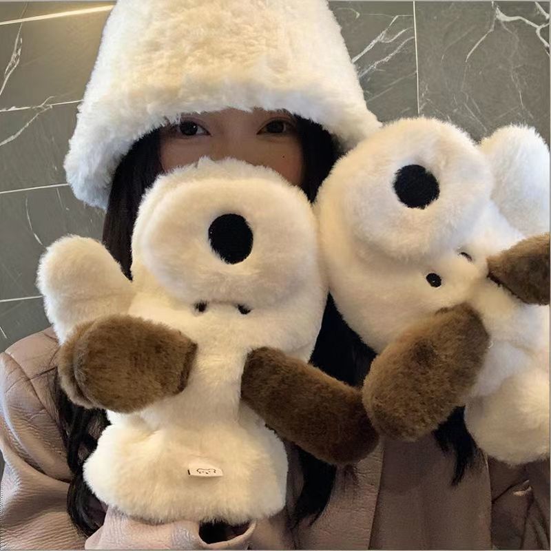 [Instant discount for new customers] Puppy plush gloves winter Korean style cute cold-proof plus velvet thickening to keep warm cycling students