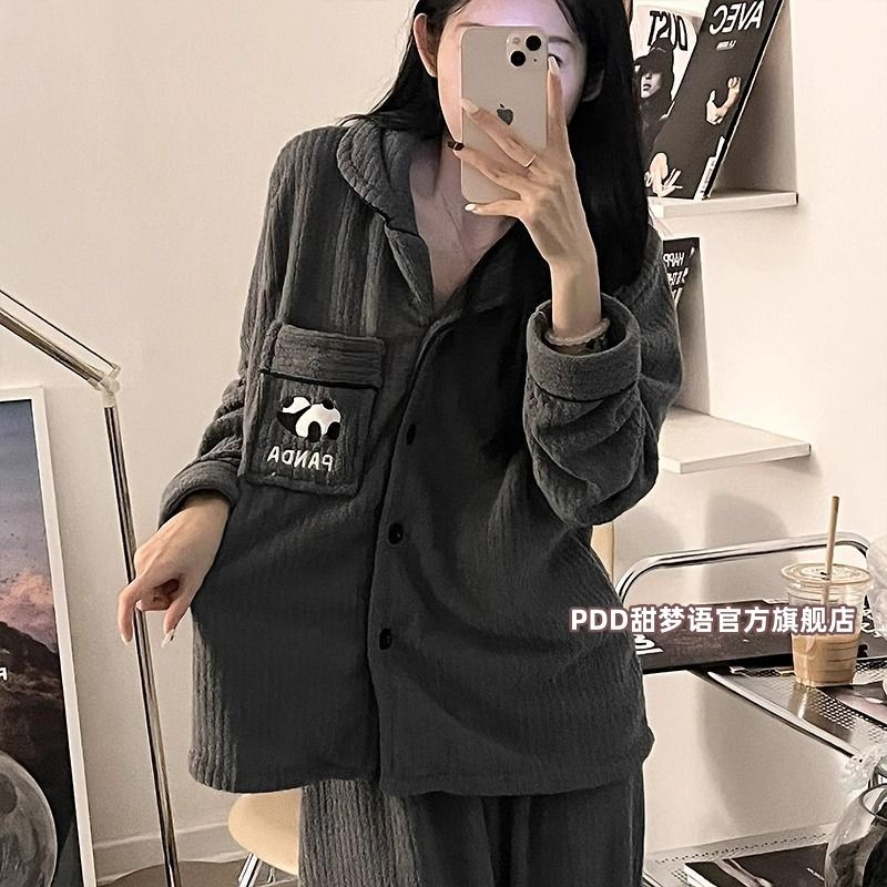 韓版ins睡衣冬季加厚珊瑚絨學生宿舍風外穿保暖法蘭絨家居服套裝