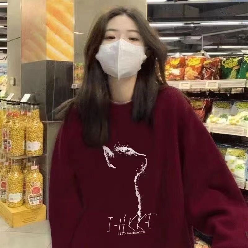 美式新款復古印花圓領衛衣男女寬鬆百搭潮流情侶款外穿加絨上衣服