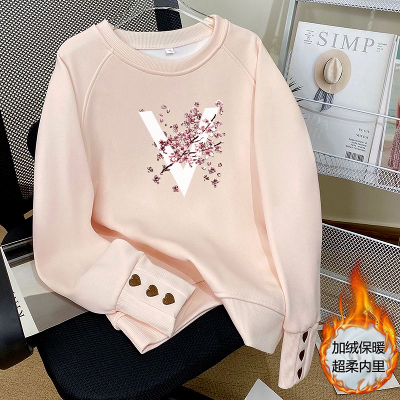 衛衣女2023秋裝新款外穿韓版印花圓領寬鬆顯瘦遮肚大碼加絨上衣潮