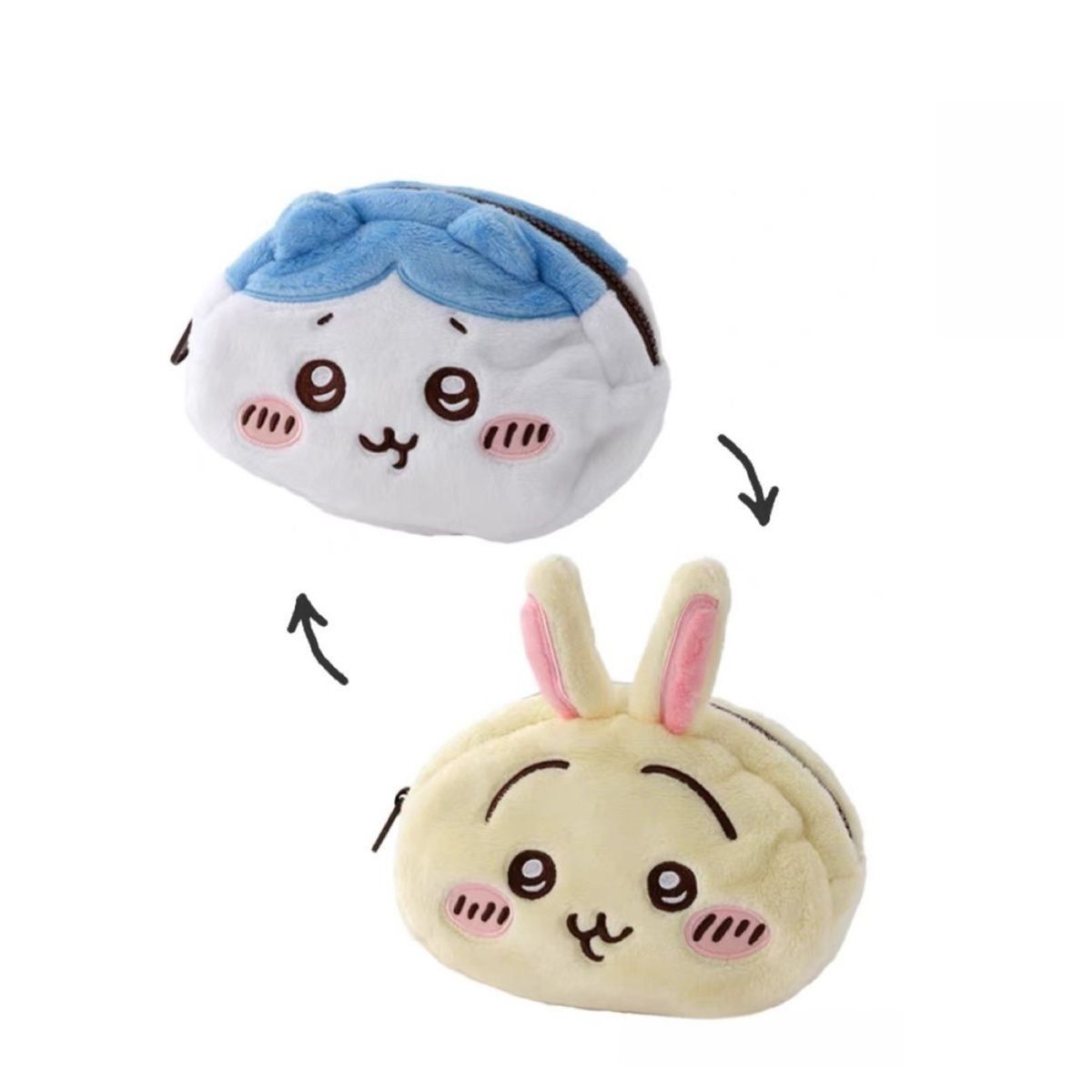 Usachijiyi Double-sided Plush Cosmetic Bag Cute Expression Coin Purse Storage Bag Pencil Bag