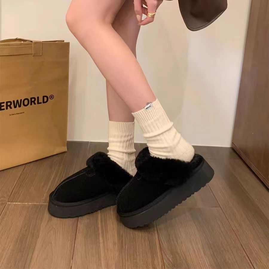 Zhao Lusi's same style fur shoes for outer wear, winter fur all-in-one thick-soled real soft leather snow boots for women, toe-cap cotton slippers