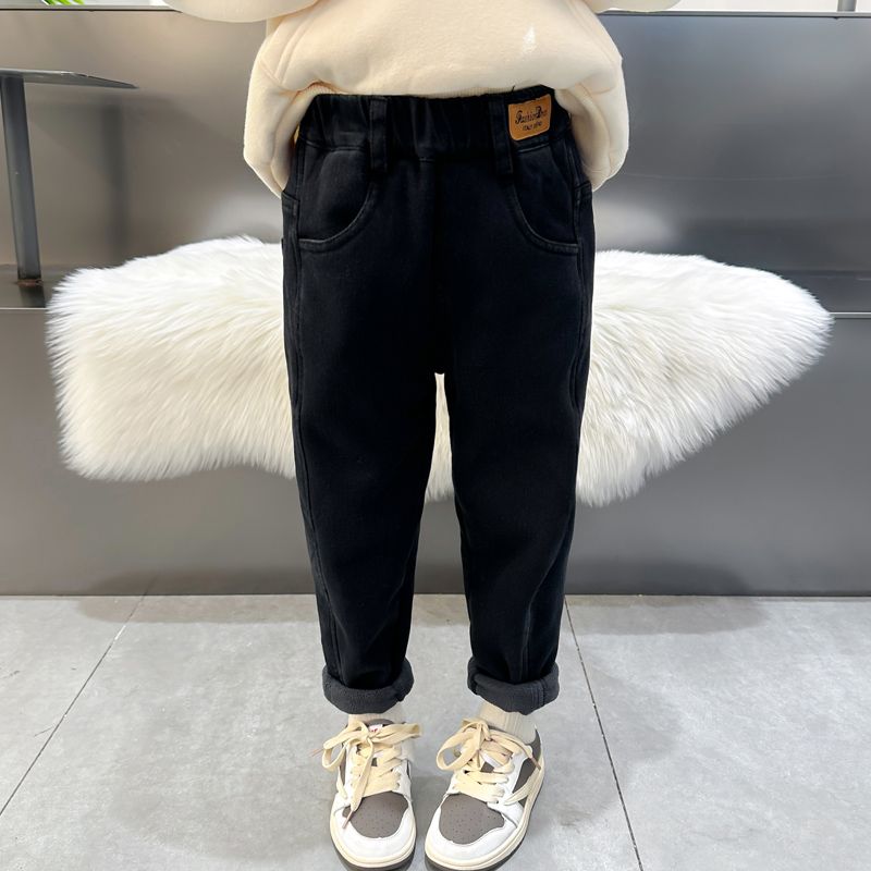 女童牛仔褲秋冬2023新款洋氣兒童冬季一體絨寶寶冬裝加厚加絨褲子