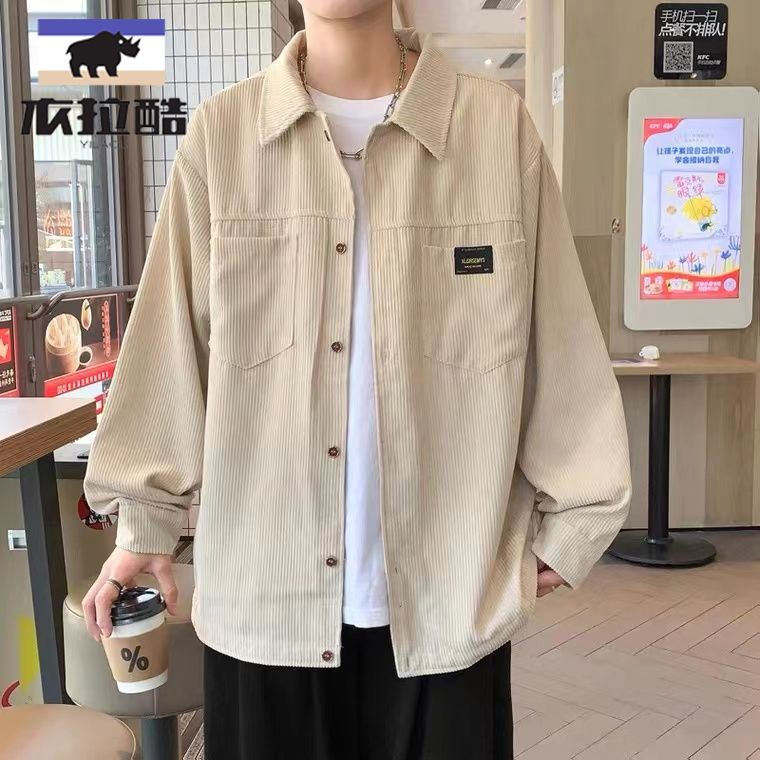 學生男燈芯絨外套港風寬鬆長袖襯衫春秋日系潮流百搭休閒夾克上衣