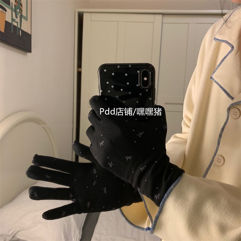 嘿嘿豬/溫柔香香款~小香風手套五指蝴蝶結秋冬牛奶絲手套保暖防寒