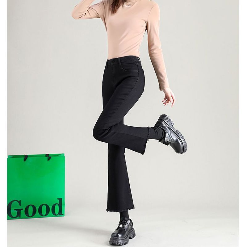 Spring new high-waist stretch micro-flared jeans for women, slim fit, versatile, simple women's flared jeans