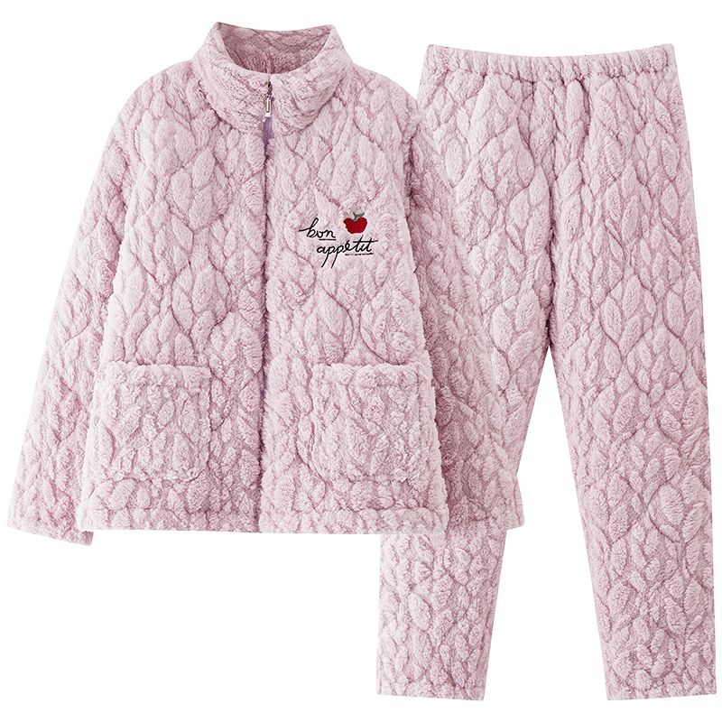 睡衣女士新款秋冬加絨加厚珊瑚絨保暖法蘭絨洋氣可外穿家居服套裝