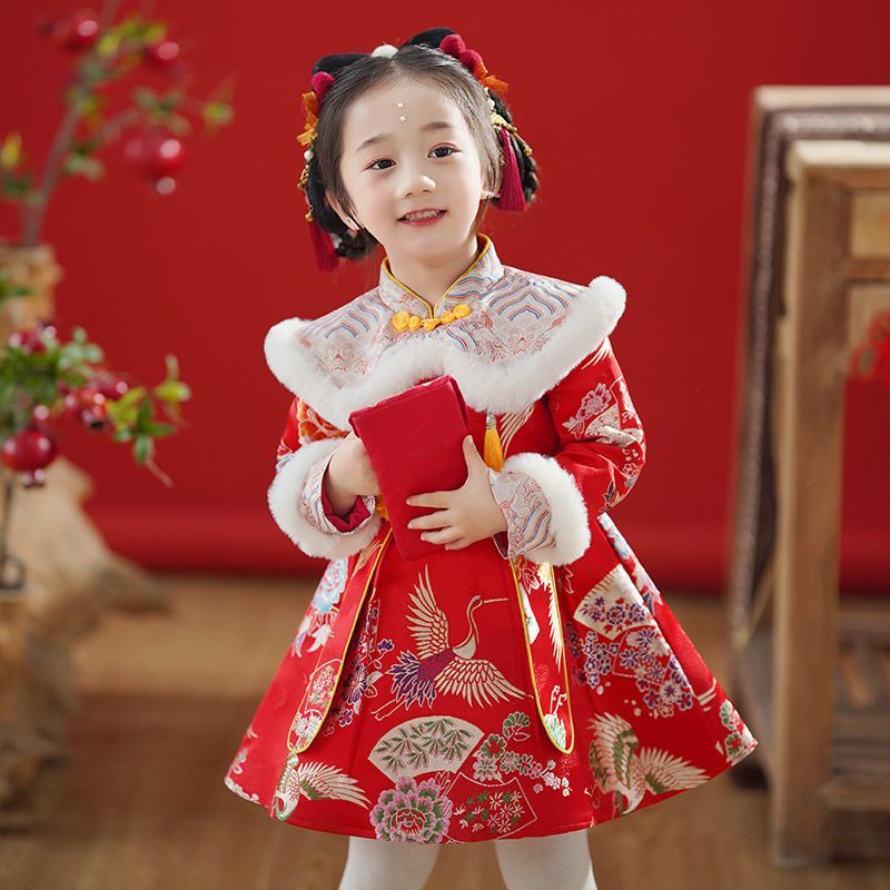 汉服女童冬装新年衣服儿童中国风童装加厚唐装女孩过年拜年服冬季