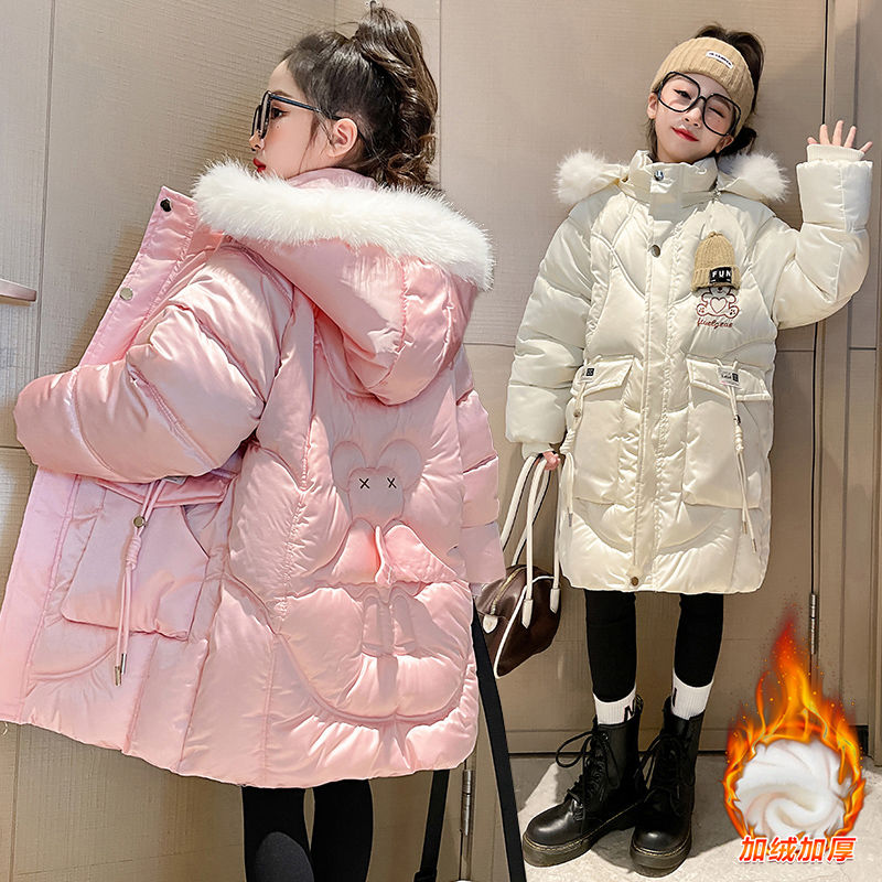 女童羽绒棉棉服冬装新款洋气儿童加厚中长款棉袄中大童时尚外套潮