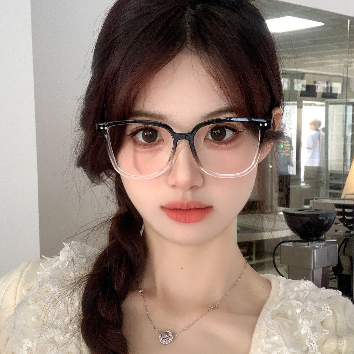漸變黑防藍光眼鏡ins高顏值女素顏神器學生近視鏡大框顯瘦平光鏡