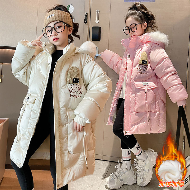 女童羽絨棉棉服冬裝新款洋氣兒童加厚中長款棉襖中大童時尚外套潮