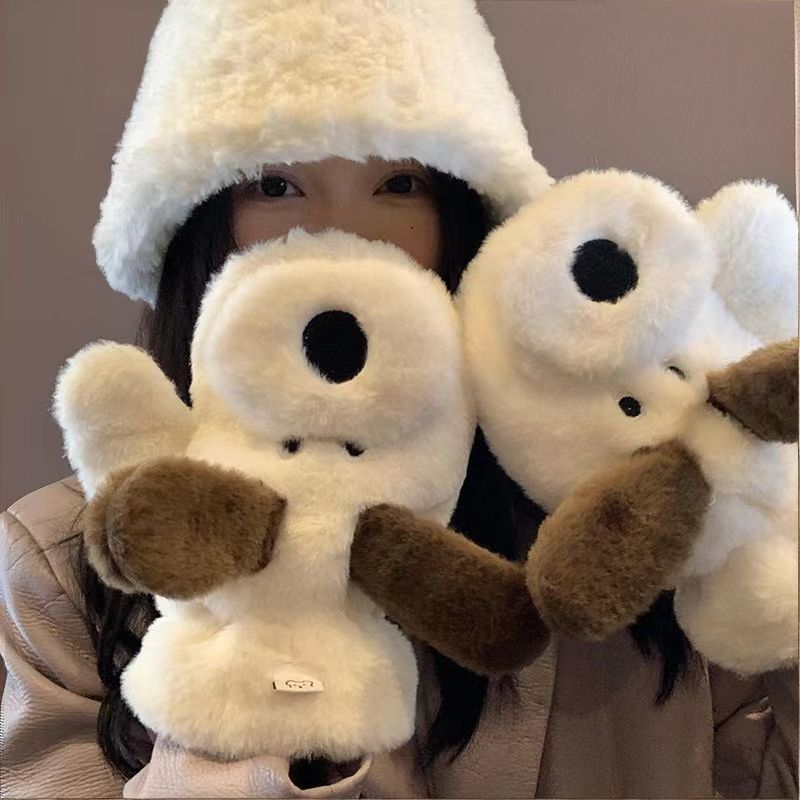 [Instant discount for new customers] Puppy plush gloves winter Korean style cute cold-proof plus velvet thickening to keep warm cycling students