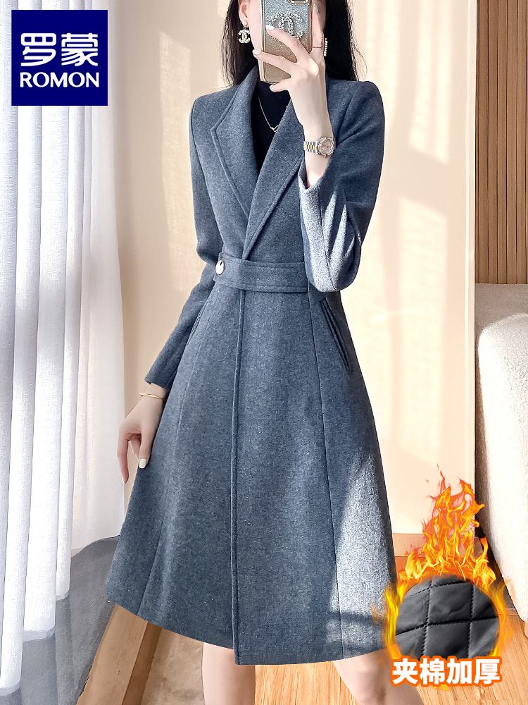Luo Meng woolen coat women's autumn and winter high-end and super good-looking woolen coat gray long professional wear work clothes windbreaker
