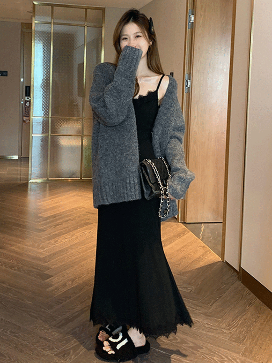 韓系復古灰色毛衣開衫女秋冬季加厚寬鬆慵懶風高級感遮肉外塔針織