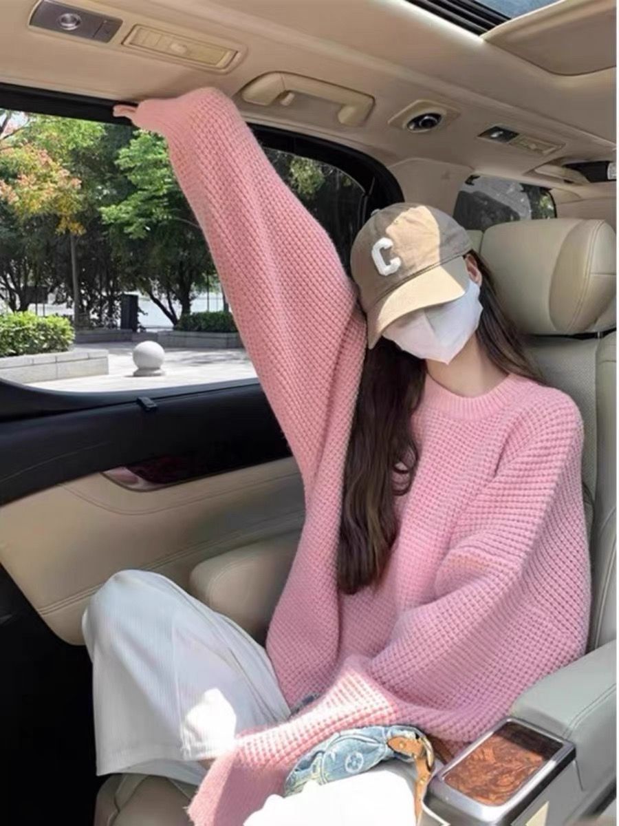 格毛衣女秋冬加厚寬鬆慵懶設計感小眾內搭長袖針織打底衫上衣