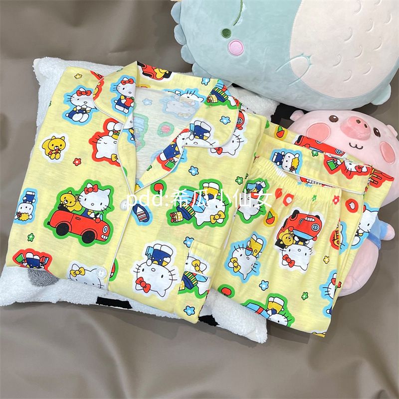 HelloKitty cat pajamas for women spring and autumn new long-sleeved ins style Japanese student home wear suit outer wear