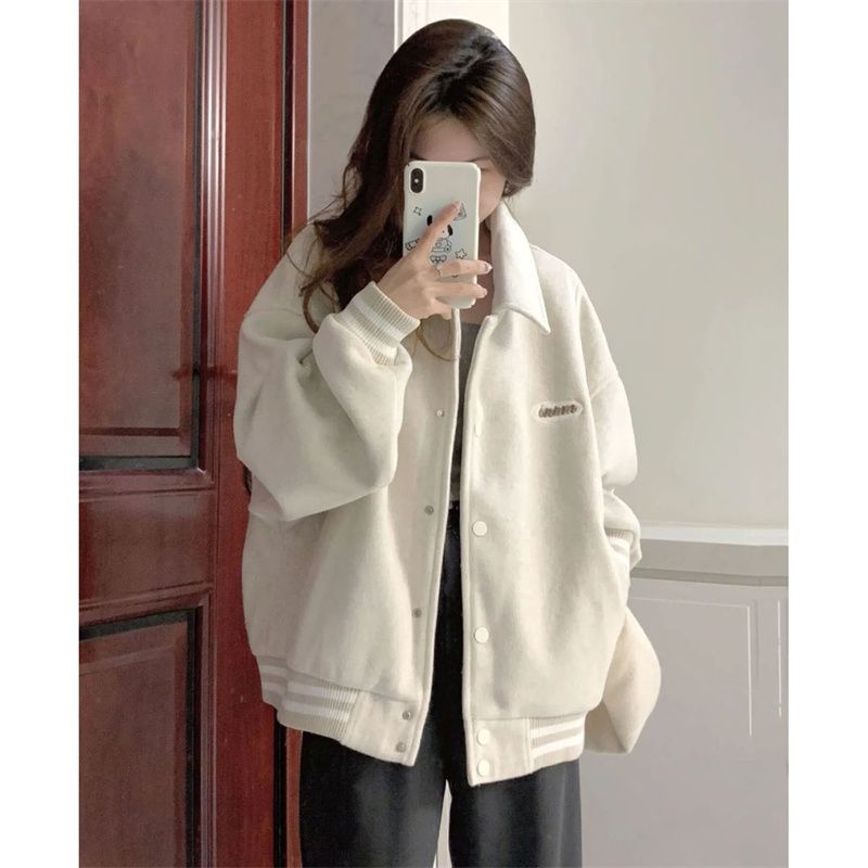 棒球服外套2023秋冬款慵懶風小個子學生字母刺繡oversize寬鬆夾克