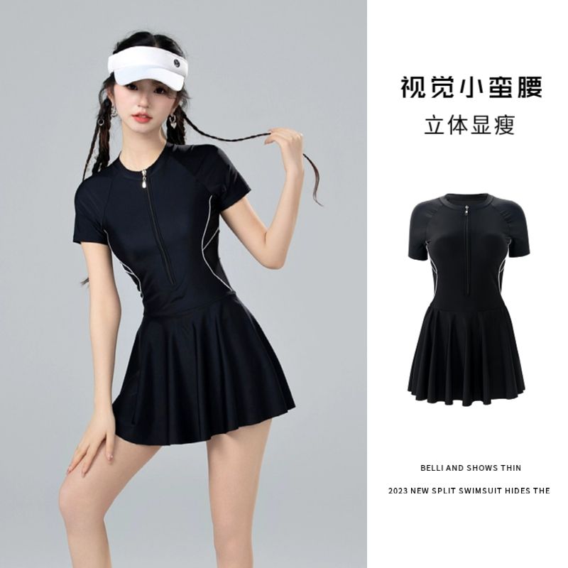 泳衣女款2023新款爆款保守連體裙式遮肚顯瘦高級感度假泡溫泉泳裝