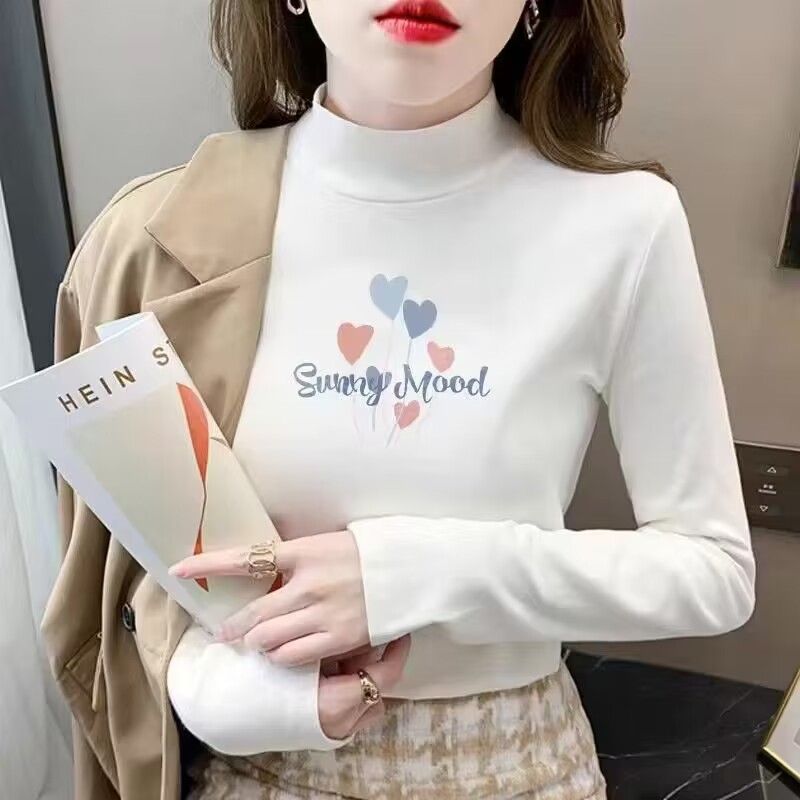 德絨ins風2023新款白色修身長袖t恤女洋氣百搭韓版顯瘦打底衫上衣