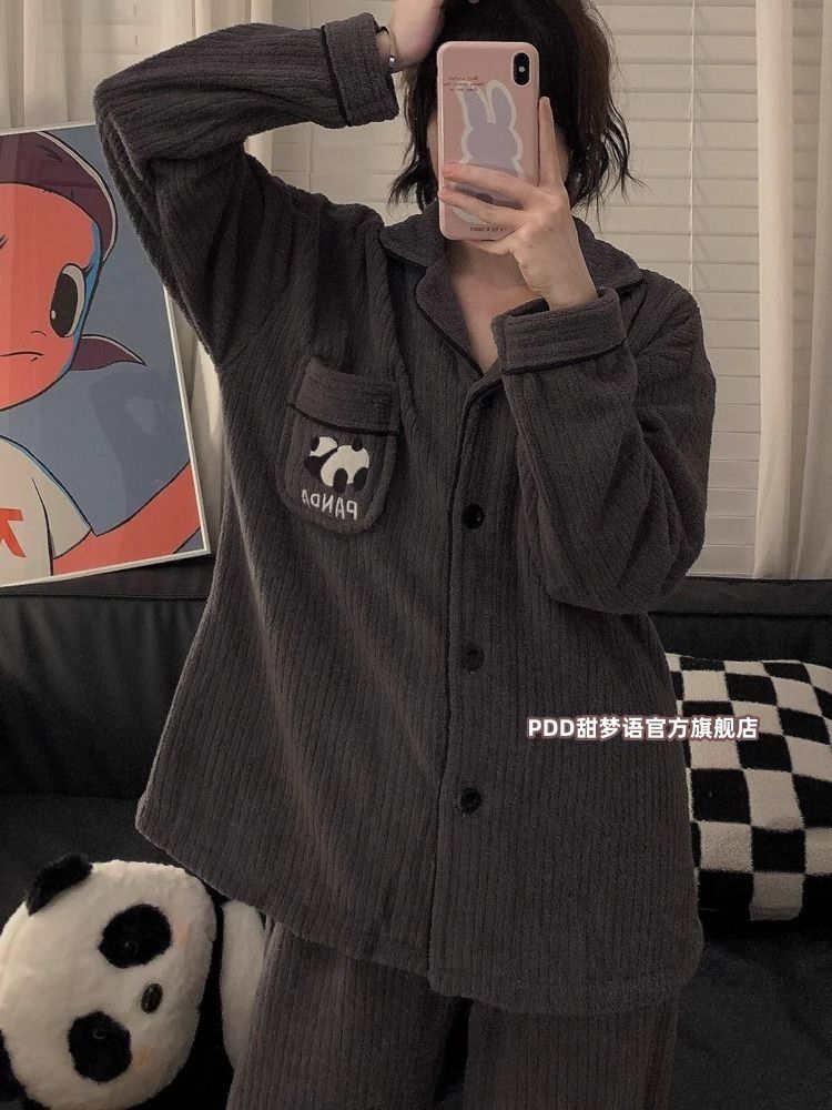 韓國ins睡衣女秋冬款加厚珊瑚絨網紅少女風保暖法蘭絨家居服套裝