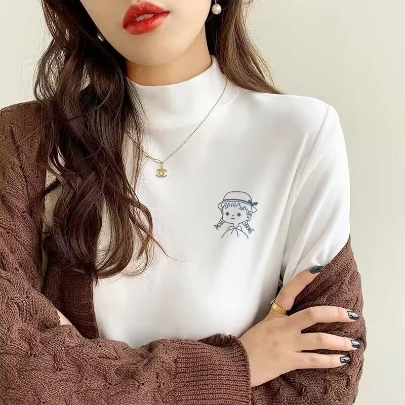 德絨洋氣長袖t恤女2023秋冬新款半高領打底修身百搭小眾簡約上衣