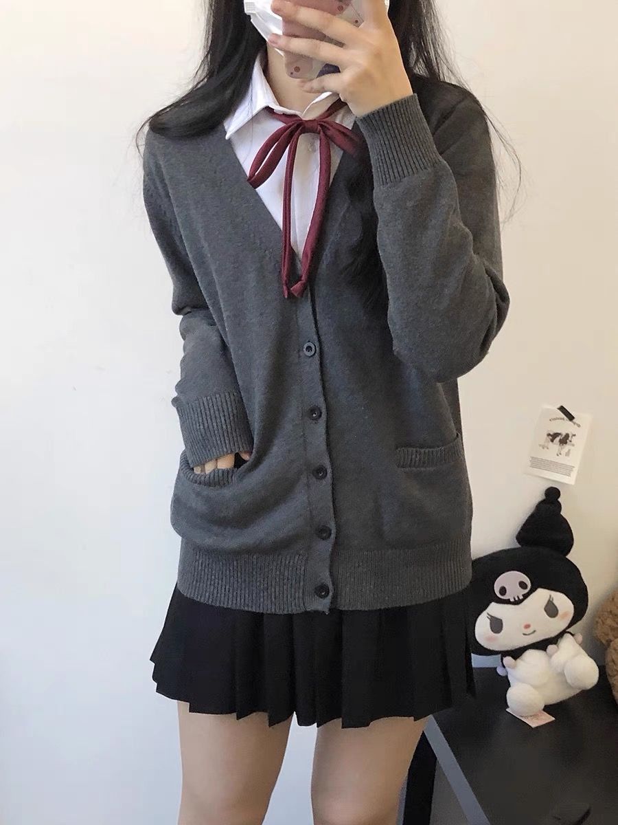 jk sweater cardigan original Japanese college style autumn class uniform provides a loose feel and a dark gray women's jacket