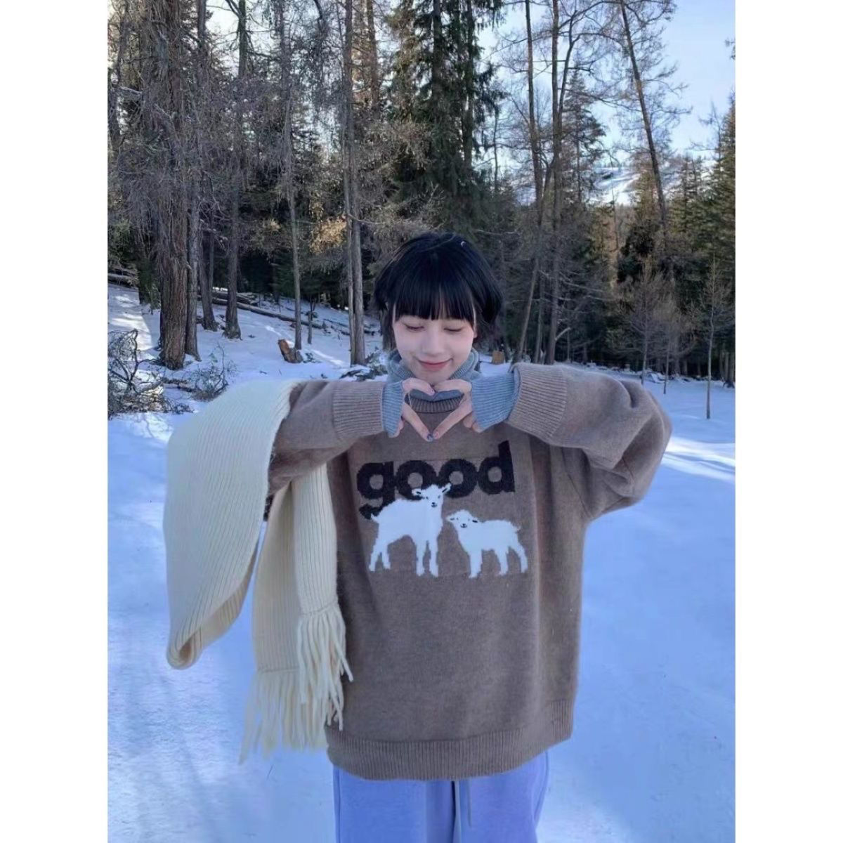 Retro raccoon velvet pullover sweater for women for autumn and winter outer wear, loose and lazy, warm, soft and waxy, super beautiful jacquard top