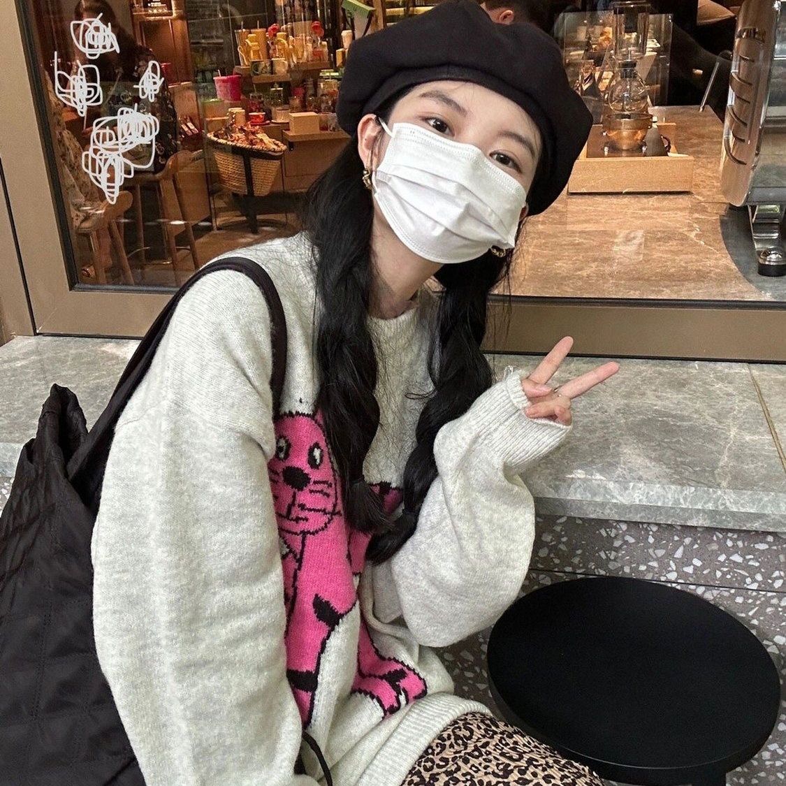 慵懶風灰色毛衣女秋冬寬鬆外穿2023新款小個子套頭軟糯針織衫上衣