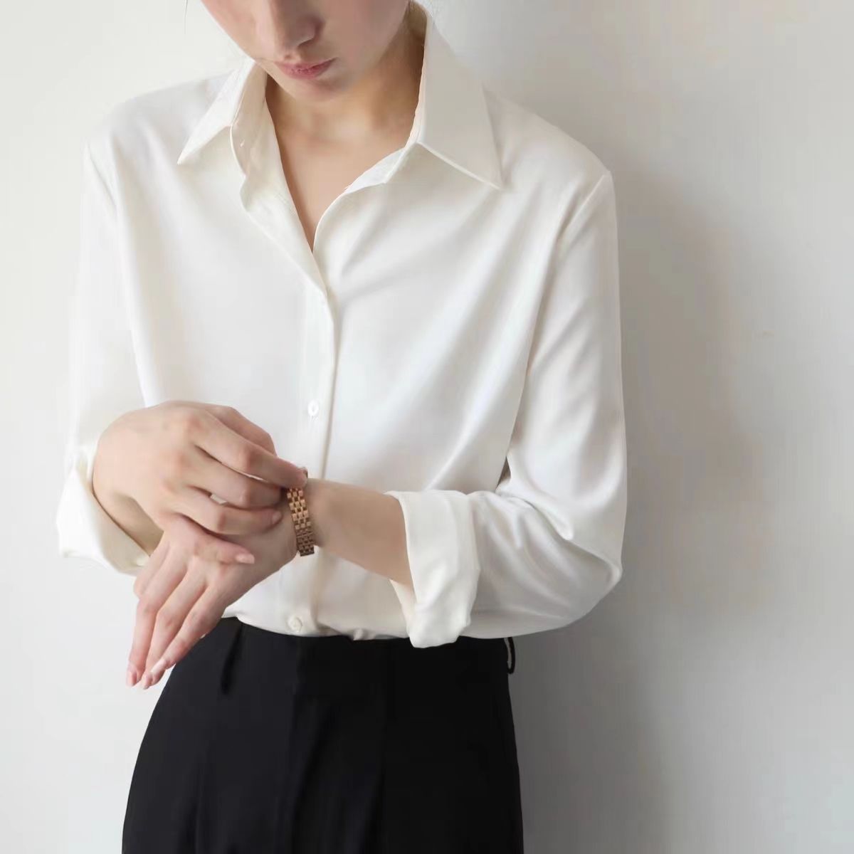 白色襯衫女休閒時尚秋冬新款減齡長袖襯衣女職業ol垂感洋氣上衣女