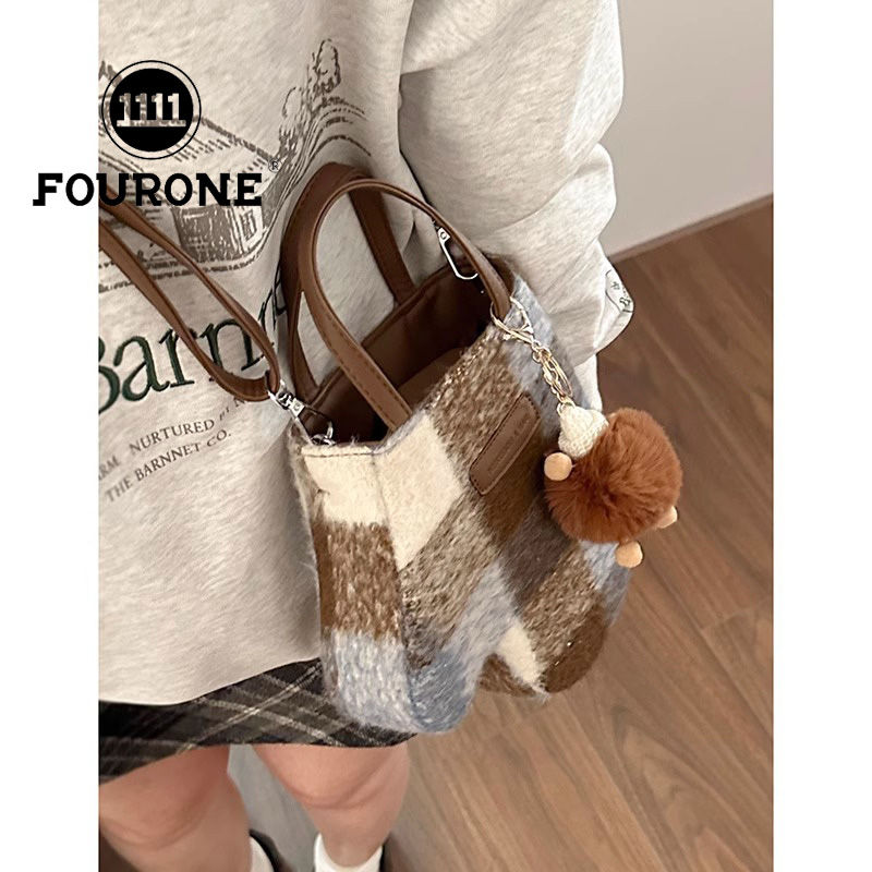 Korean niche design bag for women new fashion wool plaid bag glove bag versatile crossbody bag