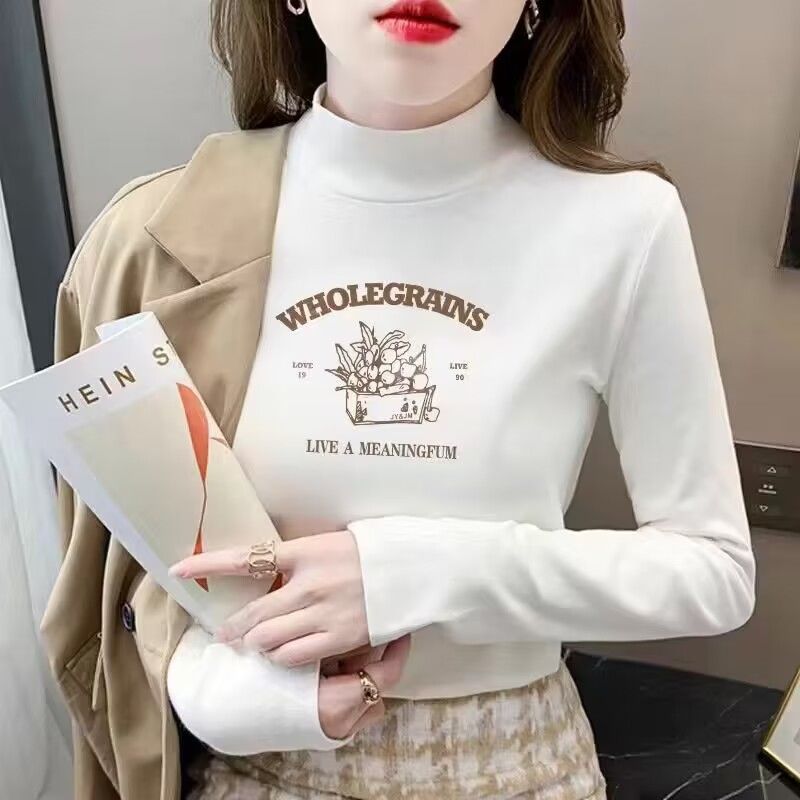氣質韓版小眾德絨ins風2023新款修身長袖t恤女洋氣百搭打底衫上衣