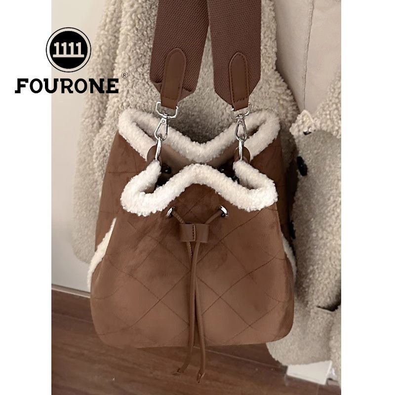 Frosted Plush Bag Women's New Trendy Retro Bucket Bag Niche Texture Large Capacity Crossbody Bag