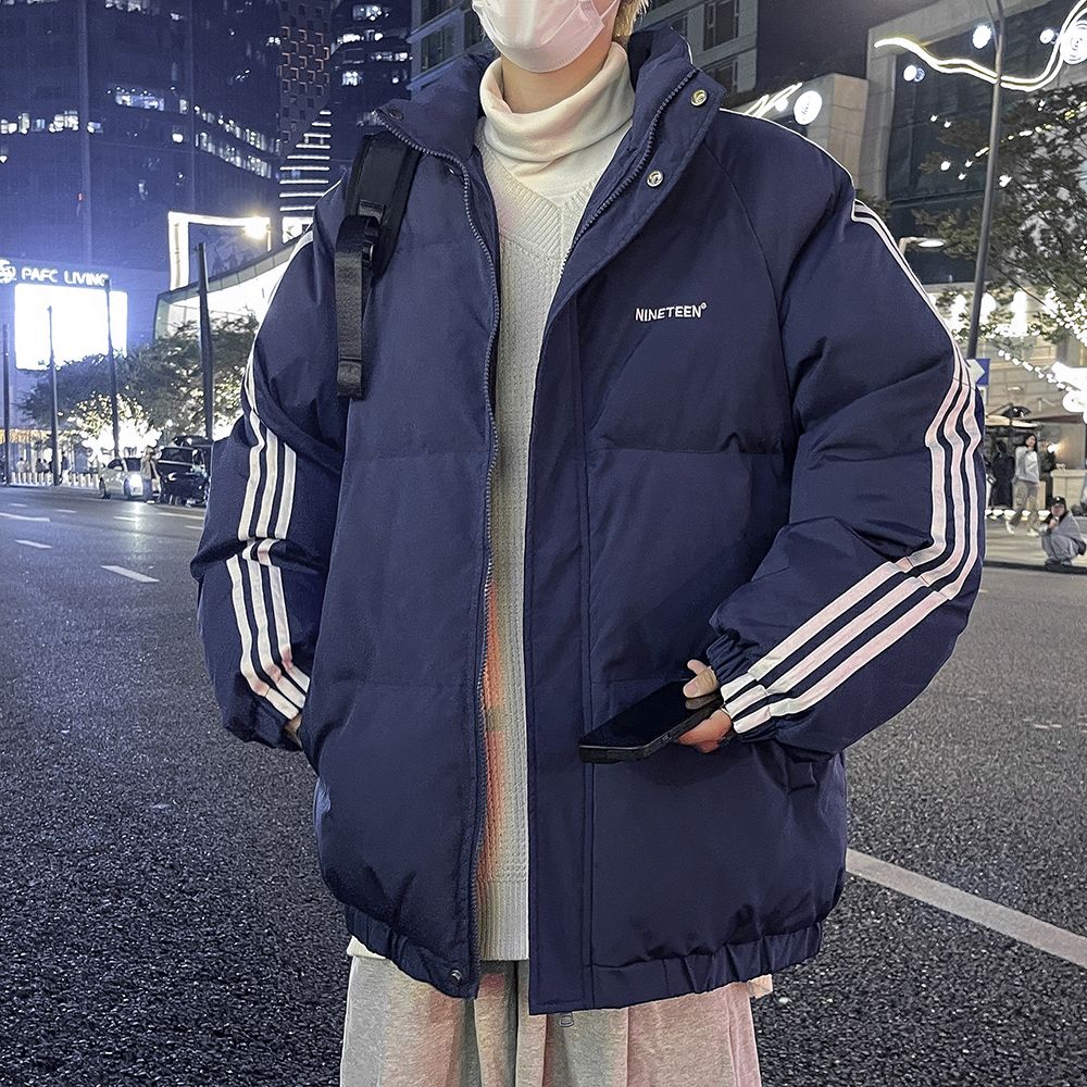 美式棉衣冬季棉服保暖2023潮流新款加厚棉襖麵包條紋寬鬆外套免洗