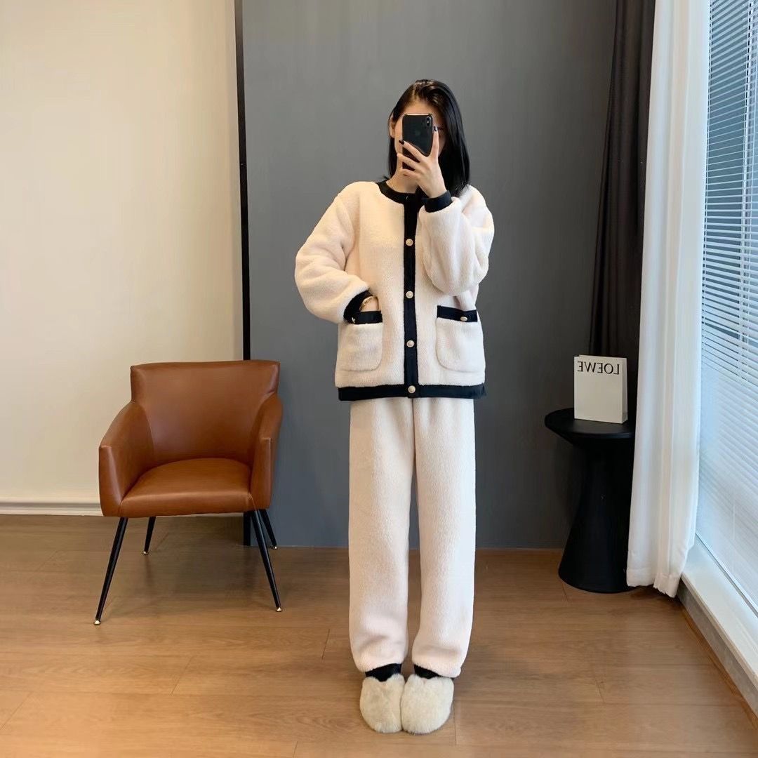 珊瑚絨睡衣女秋冬季加厚2023新款女士套裝甜美小香風法蘭絨家居服